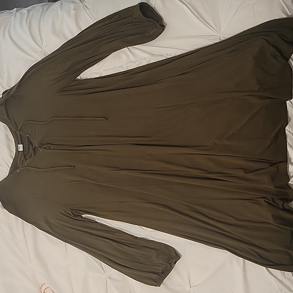 Dark green long sleeve A-line dress